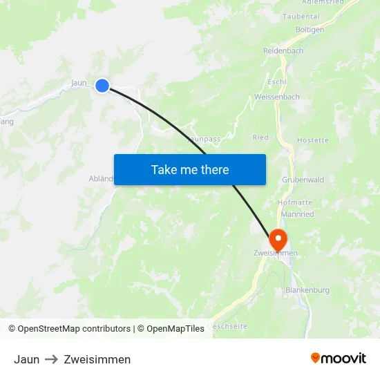 Jaun to Zweisimmen map