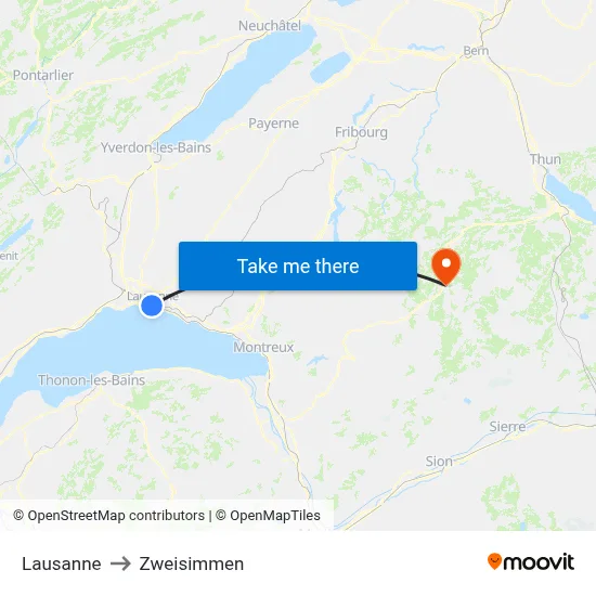 Lausanne to Zweisimmen map
