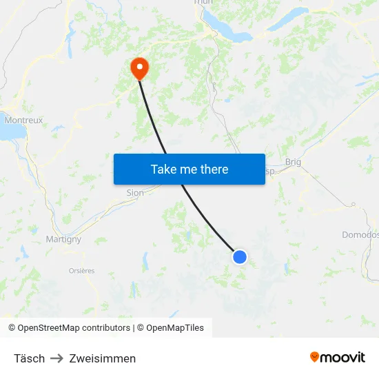 Täsch to Zweisimmen map