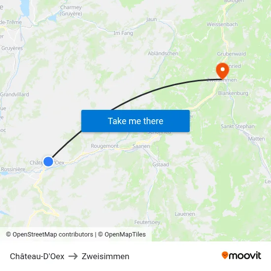 Château-D'Oex to Zweisimmen map