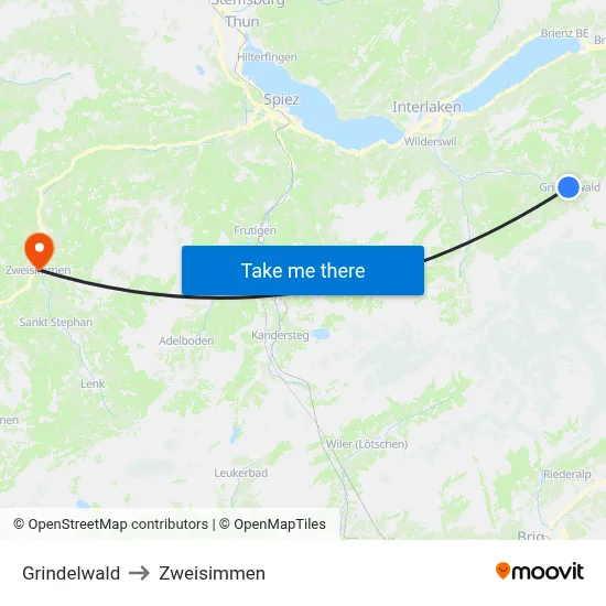 Grindelwald to Zweisimmen map