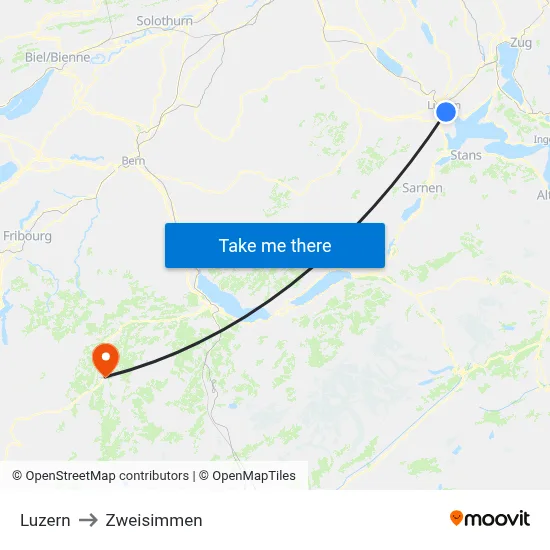 Luzern to Zweisimmen map