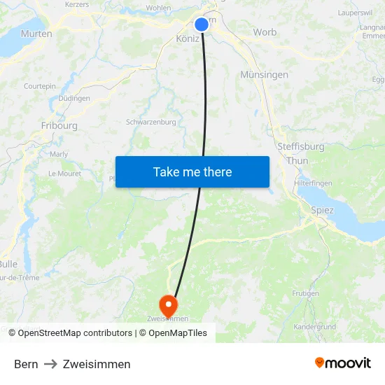 Bern to Zweisimmen map