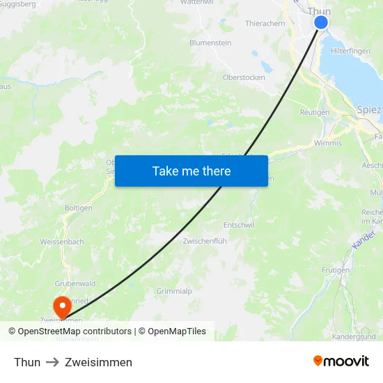 Thun to Zweisimmen map