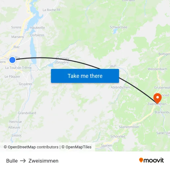 Bulle to Zweisimmen map