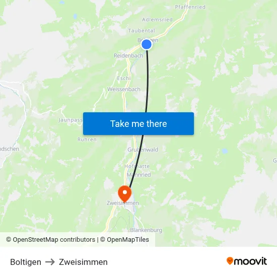 Boltigen to Zweisimmen map