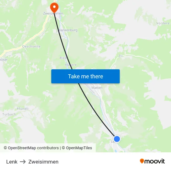Lenk to Zweisimmen map