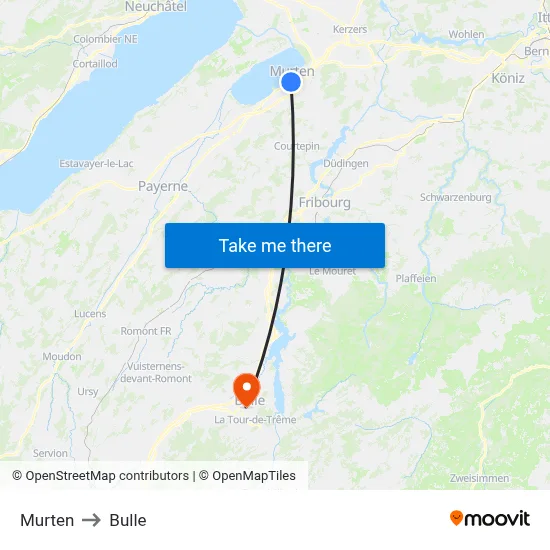 Murten to Bulle map