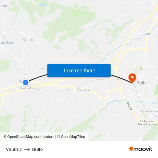 Vaulruz to Bulle map