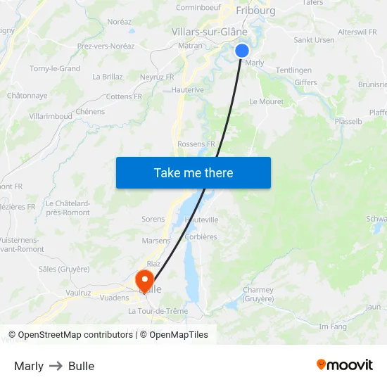 Marly to Bulle map