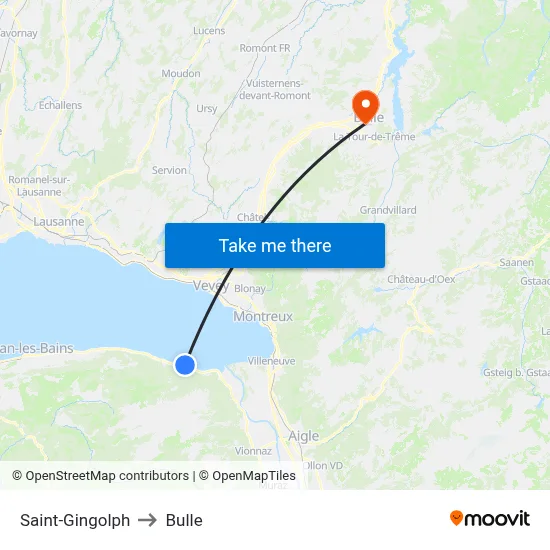 Saint-Gingolph to Bulle map