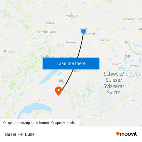 Basel to Bulle map
