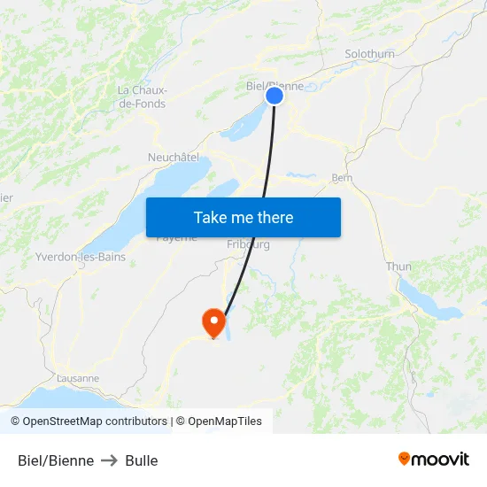 Biel/Bienne to Bulle map
