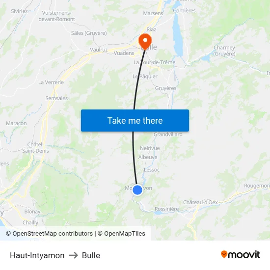 Haut-Intyamon to Bulle map