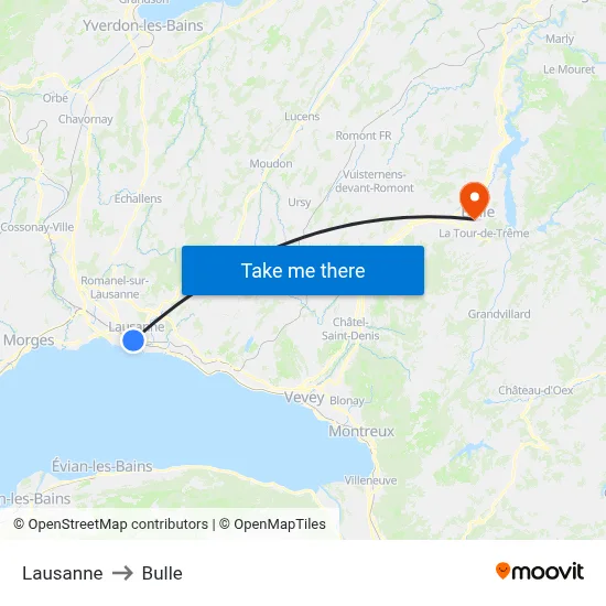 Lausanne to Bulle map
