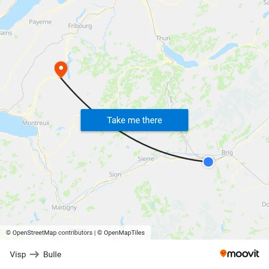 Visp to Bulle map