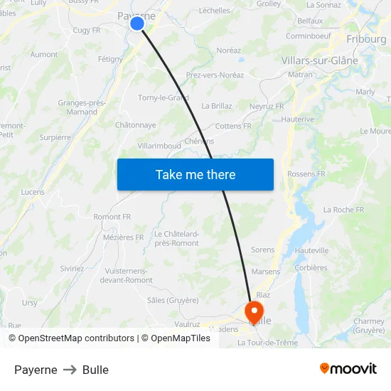 Payerne to Bulle map