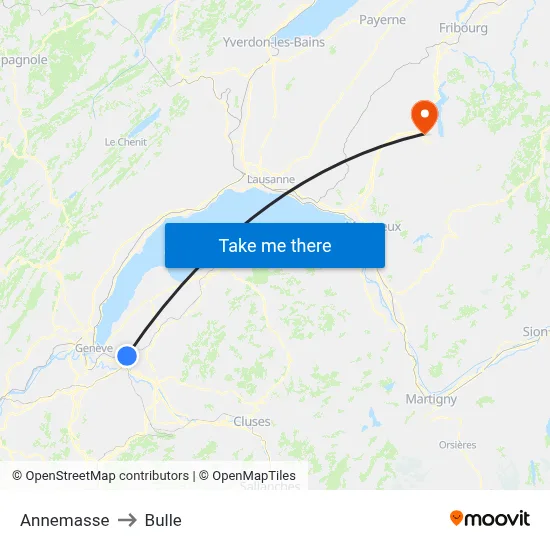 Annemasse to Bulle map