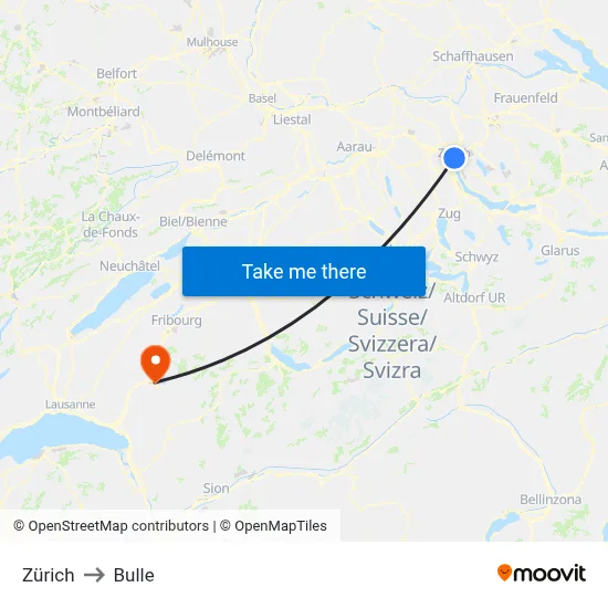 Zürich to Bulle map