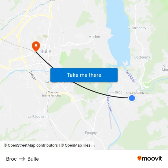 Broc to Bulle map