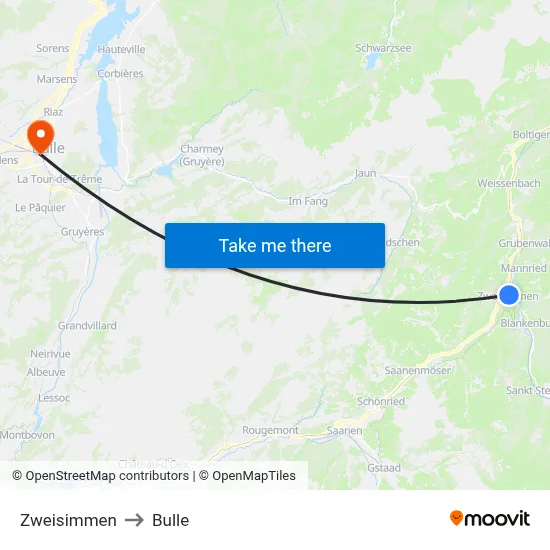 Zweisimmen to Bulle map