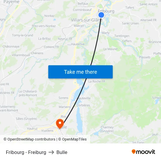 Fribourg - Freiburg to Bulle map