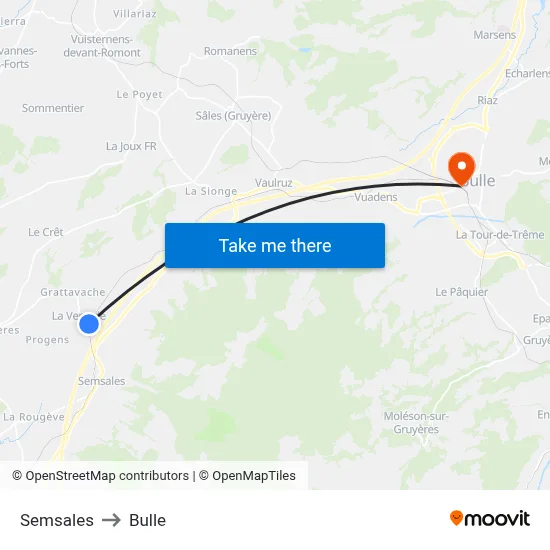Semsales to Bulle map