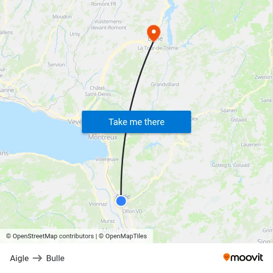 Aigle to Bulle map