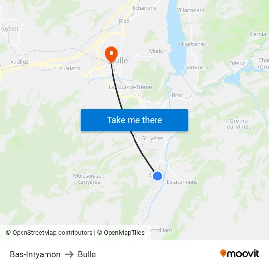 Bas-Intyamon to Bulle map