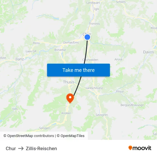 Chur to Zillis-Reischen map
