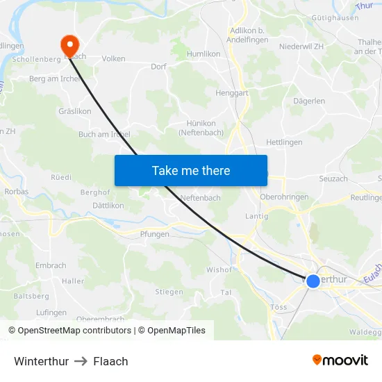 Winterthur to Flaach map