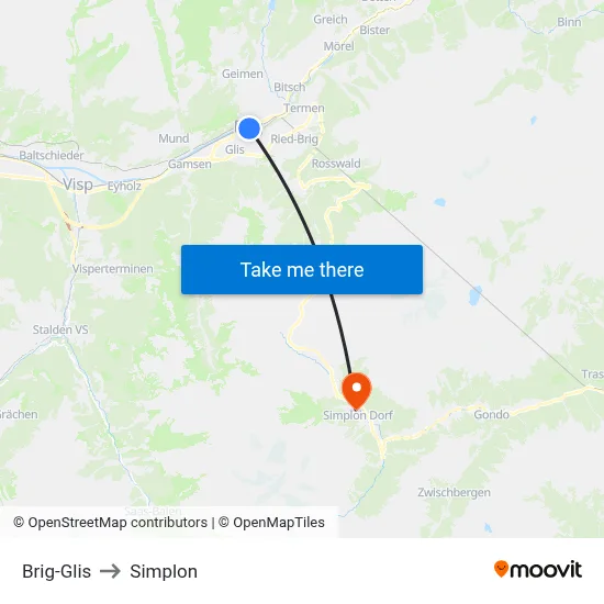 Brig-Glis to Simplon map