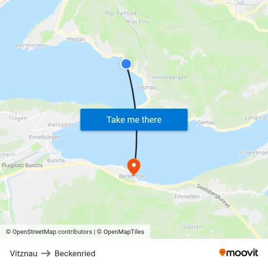Vitznau to Beckenried map