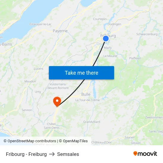 Fribourg - Freiburg to Semsales map