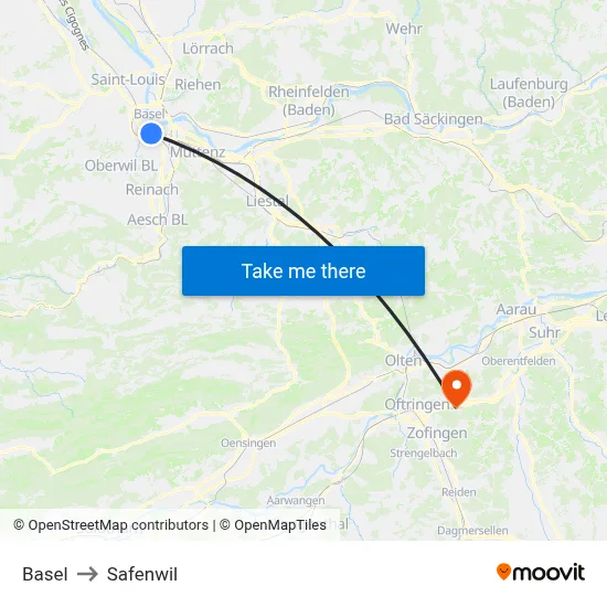 Basel to Safenwil map