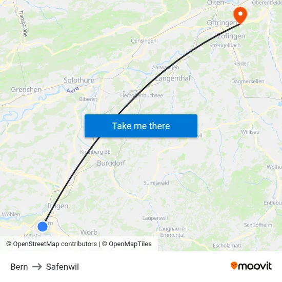Bern to Safenwil map
