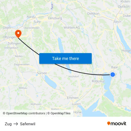 Zug to Safenwil map