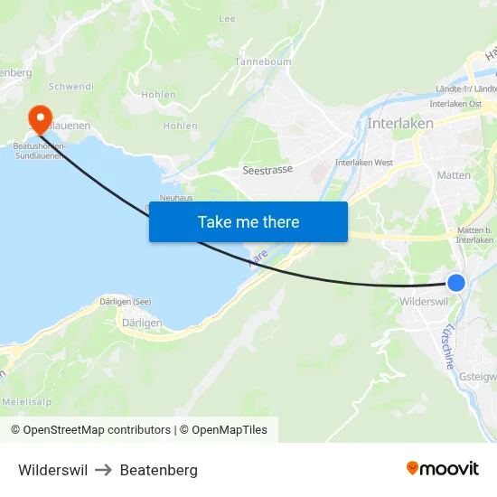 Wilderswil to Beatenberg map