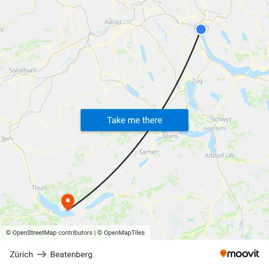 Zürich to Beatenberg map