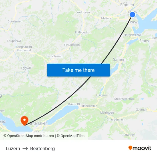 Luzern to Beatenberg map