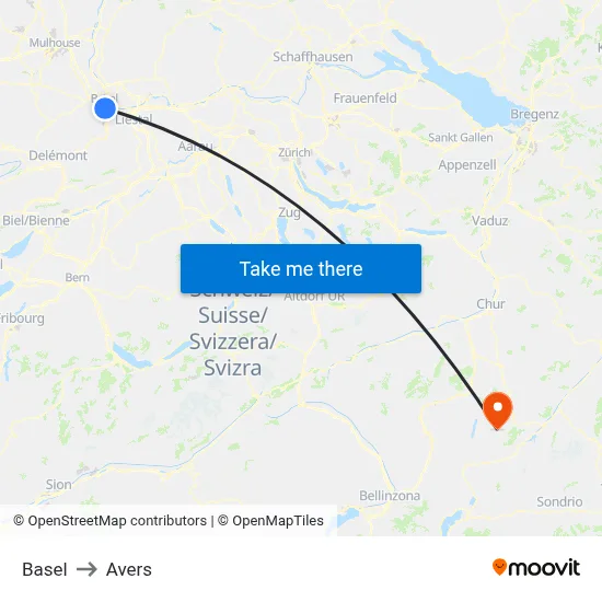 Basel to Avers map
