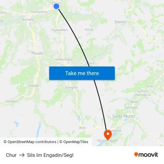 Chur to Sils Im Engadin/Segl map
