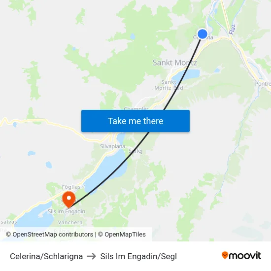 Celerina/Schlarigna to Sils Im Engadin/Segl map