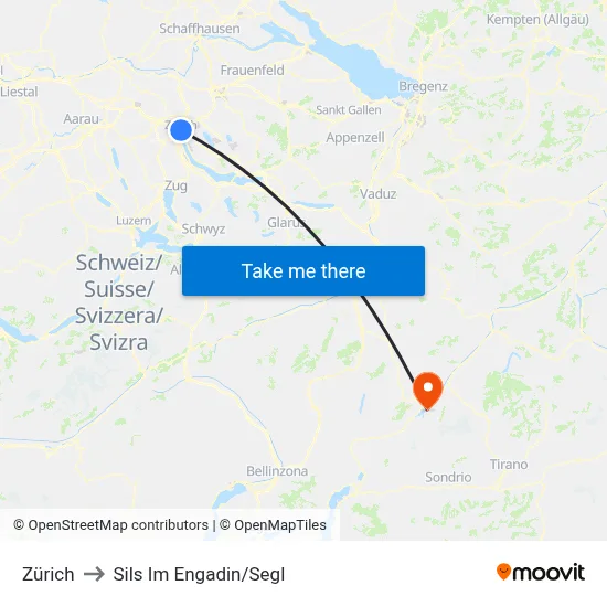 Zürich to Sils Im Engadin/Segl map
