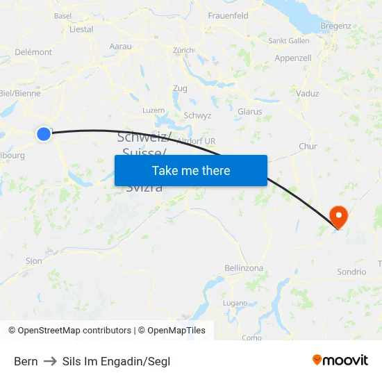 Bern to Sils Im Engadin/Segl map