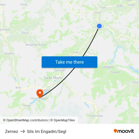 Zernez to Sils Im Engadin/Segl map