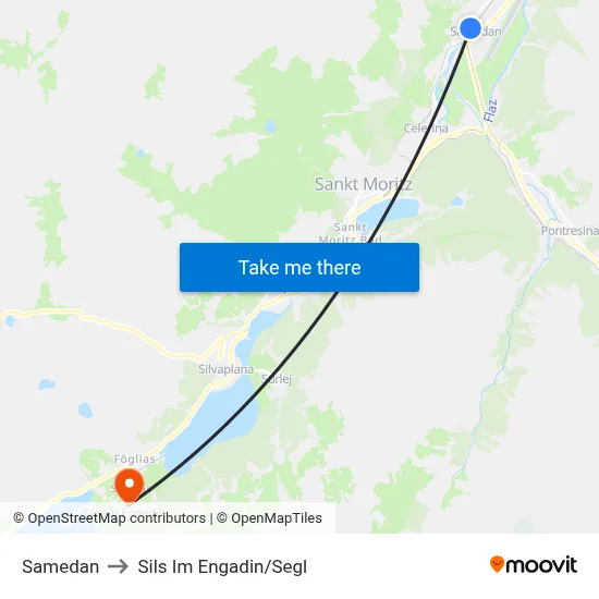 Samedan to Sils Im Engadin/Segl map