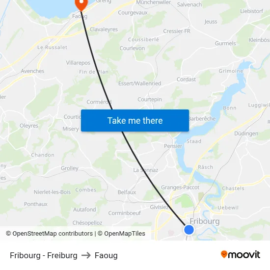 Fribourg - Freiburg to Faoug map