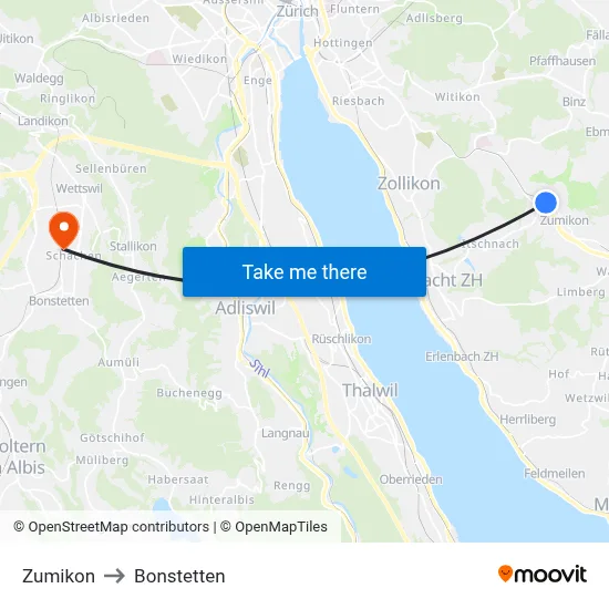 Zumikon to Bonstetten map