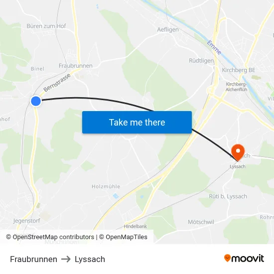 Fraubrunnen to Lyssach map